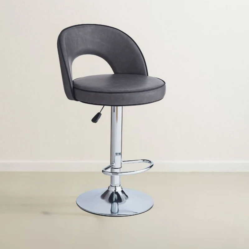Sgabello in ecopelle grigio e gamba metallo colore inox - Liam