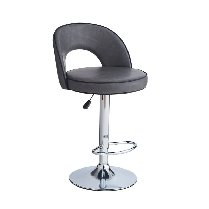 Sgabello in ecopelle grigio e gamba metallo colore inox - Liam