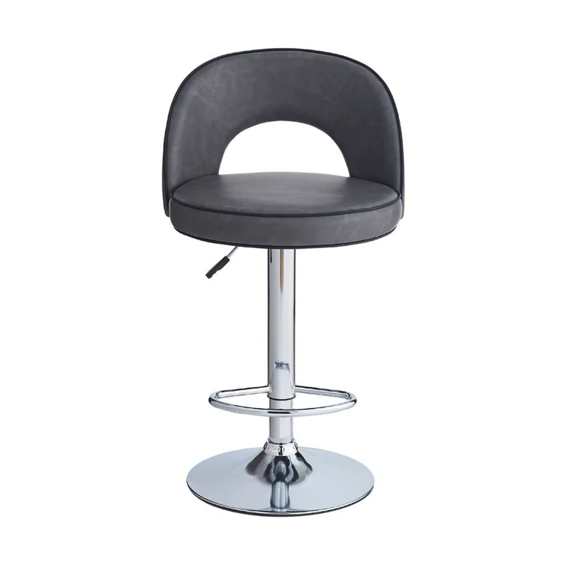 Sgabello in ecopelle grigio e gamba metallo colore inox - Liam