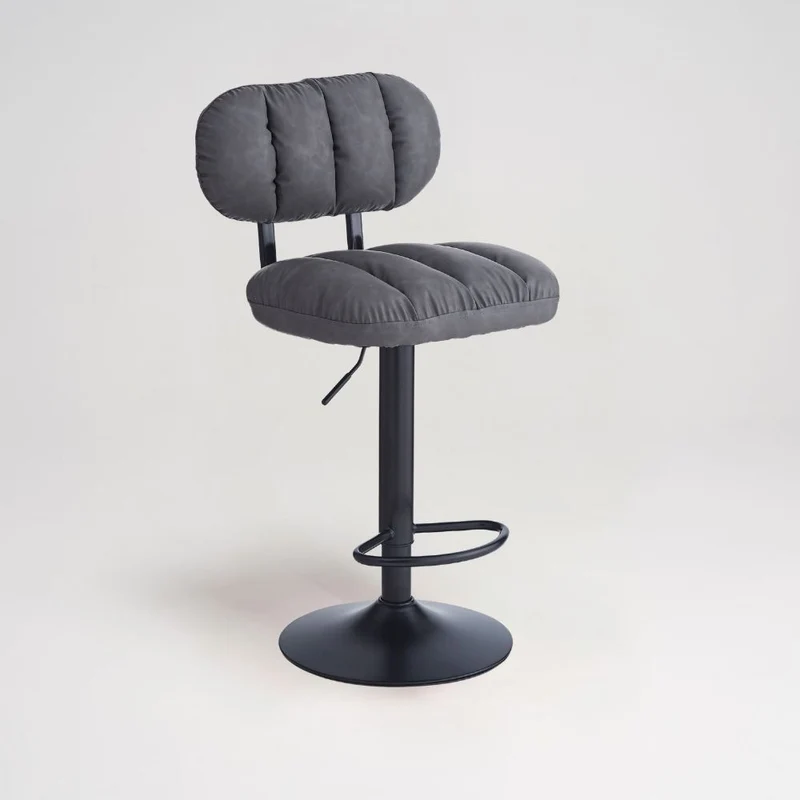 Sgabello da bar in ecopelle colore grigio e gamba metallo nera - Roxen