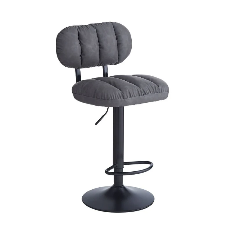 Sgabello da bar in ecopelle colore grigio e gamba metallo nera - Roxen