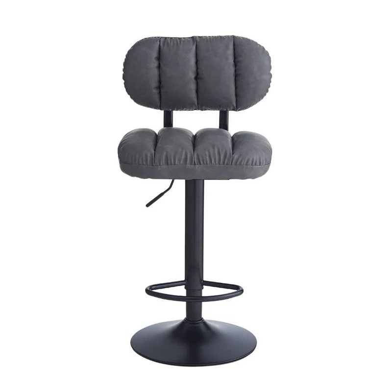 Sgabello da bar in ecopelle colore grigio e gamba metallo nera - Roxen