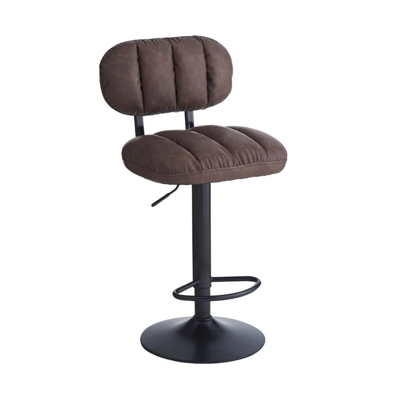 Sgabello da bar in ecopelle colore marrone e gamba metallo nera - Roxen