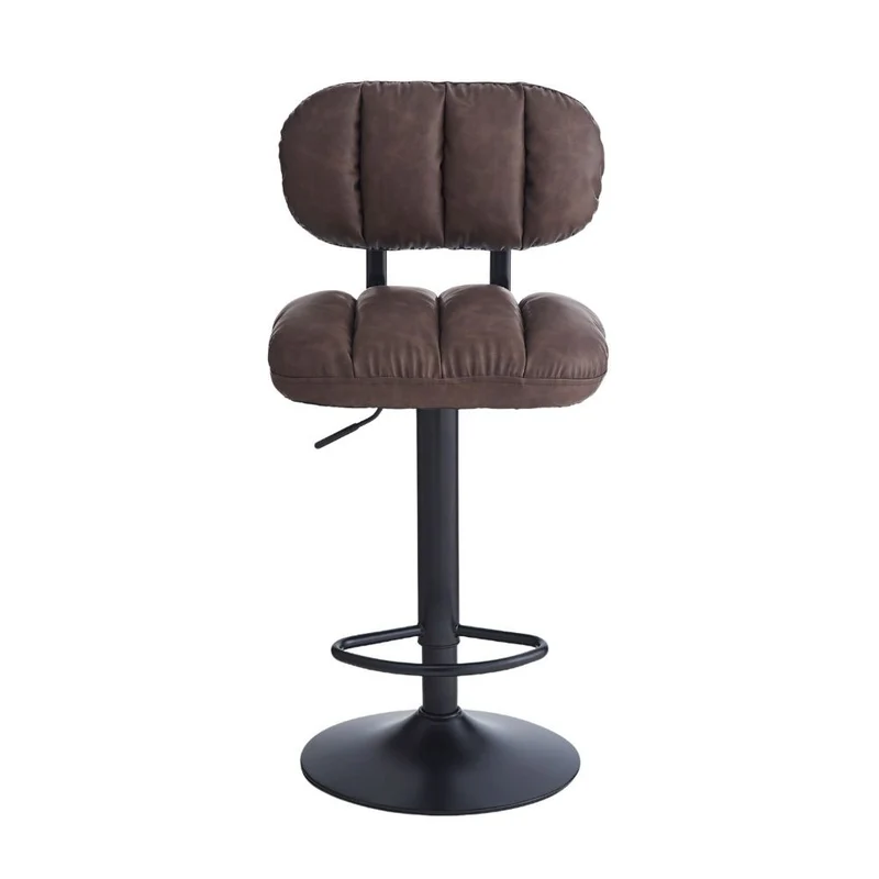 Sgabello da bar in ecopelle colore marrone e gamba metallo nera - Roxen