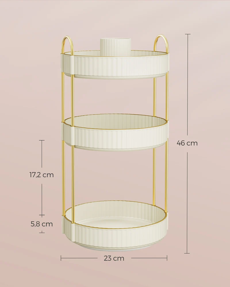 Organisateur maquillage rotatif 23 x 23 x 46 cm rangement bijoux salle de bain chambre finition mate en métal blanc 12_0011376