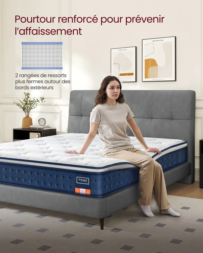 Matelas simple 90 x 190 x 20 cm soutien mi-ferme 7 zones confort optimal finition respirante en mousse bleu 12_0012644