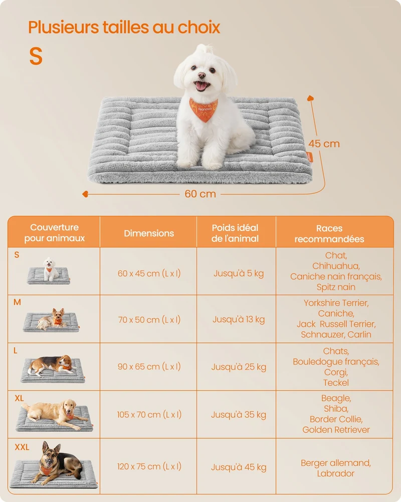 Couverture pour animaux 60 x 45 cm lavable en machine design cosy salon en tissu peluche gris 12_0012142