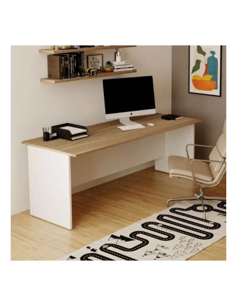 Scrivania per ufficio colore noce naturale e bianco frassinato 200x80x74H cm - Ixsco