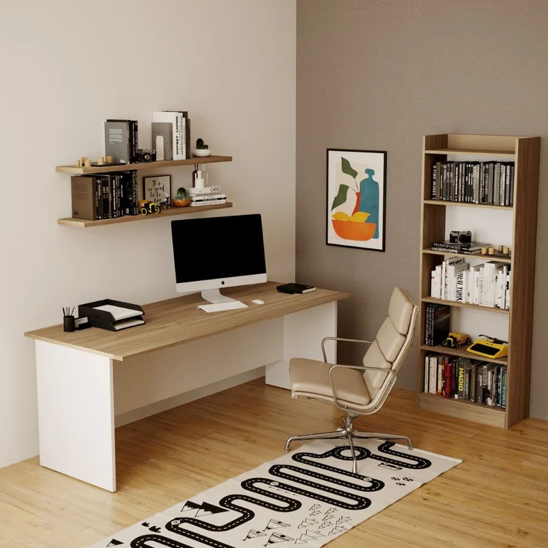 Scrivania per ufficio colore noce naturale e bianco frassinato 180x80x74H cm - Ixsco