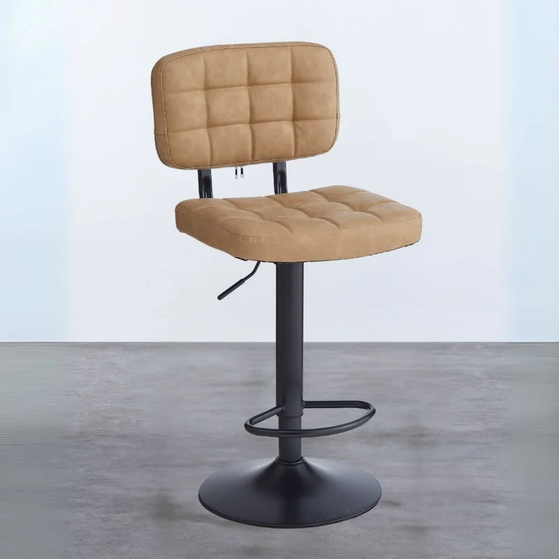 Sgabello in ecopelle colore cammello e base metallo nera - Italo