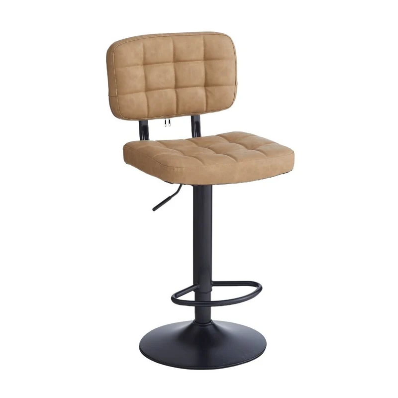 Sgabello in ecopelle colore cammello e base metallo nera - Italo