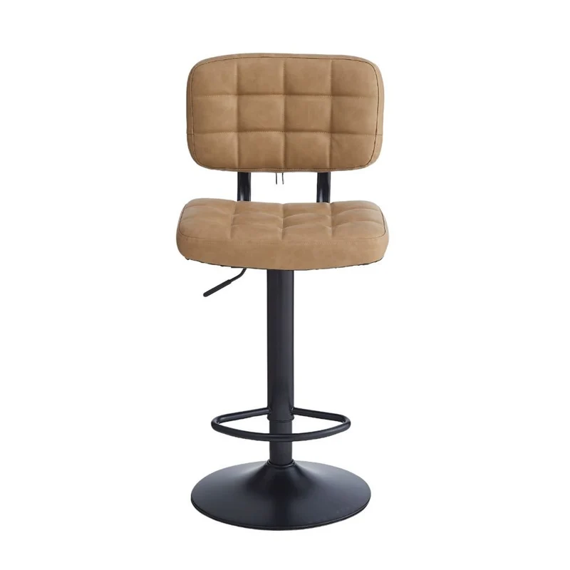 Sgabello in ecopelle colore cammello e base metallo nera - Italo