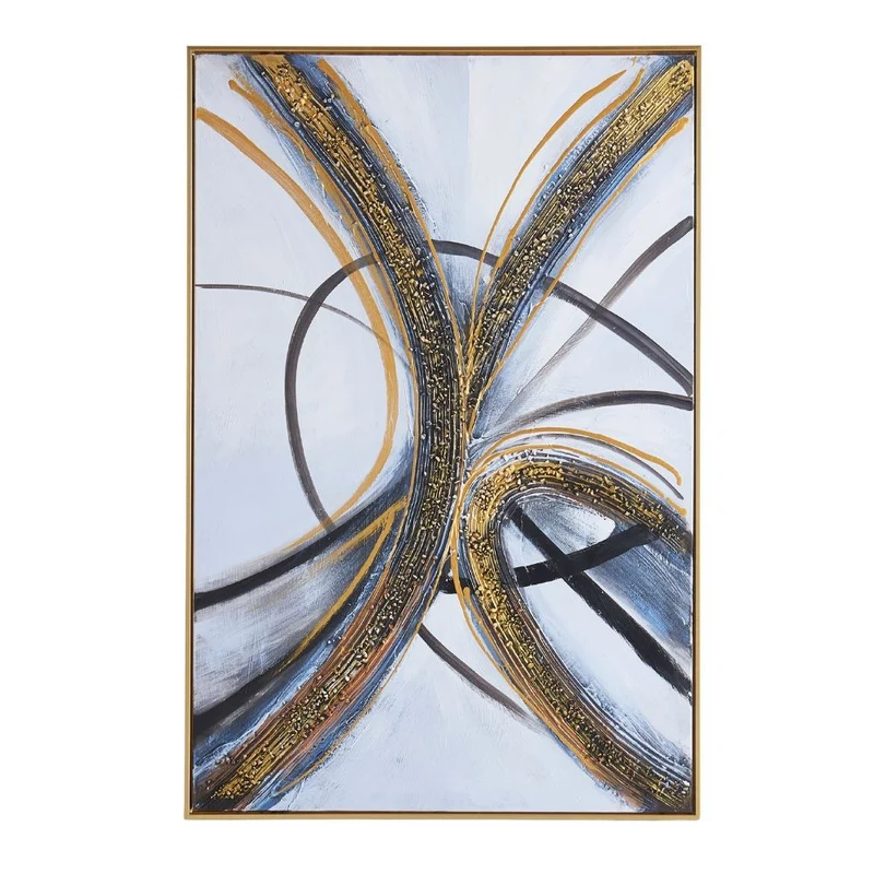 Quadro olio su tela stile astratto con cornice colore oro 80x120 cm