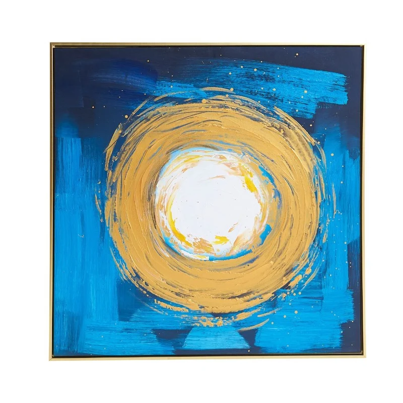 Quadro olio su tela vortice con cornice colore oro 80x80 cm
