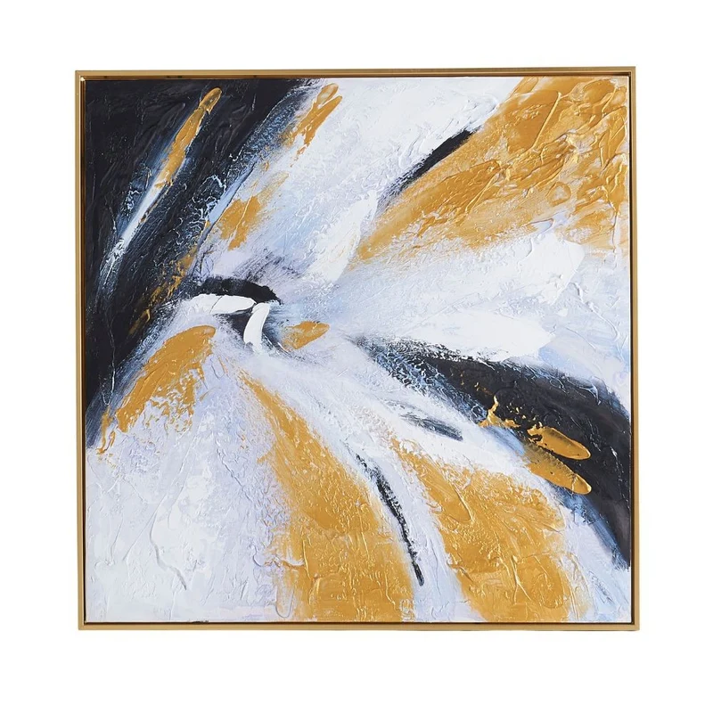 Quadro olio su tela stile astratto con cornice colore oro 80x80 cm