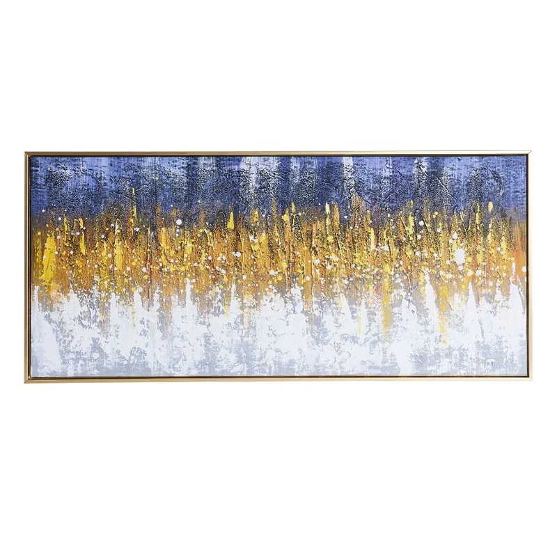 Quadro olio su tela con cornice colore oro stile astratto 120x60 cm