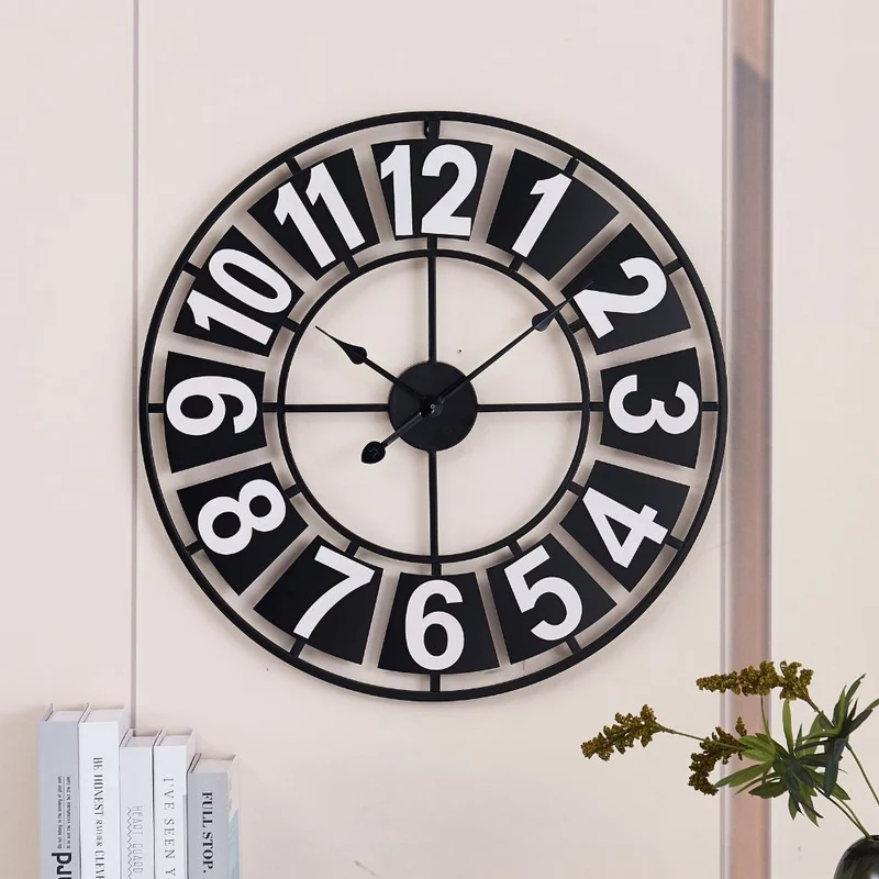 Orologio da parete rotondo in metallo colore bianco e nero 60 cm