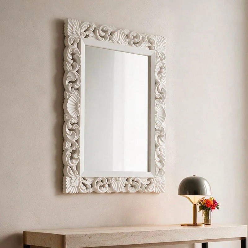 Specchio da parete stile barocco colore bianco 60x80H cm design raffinato