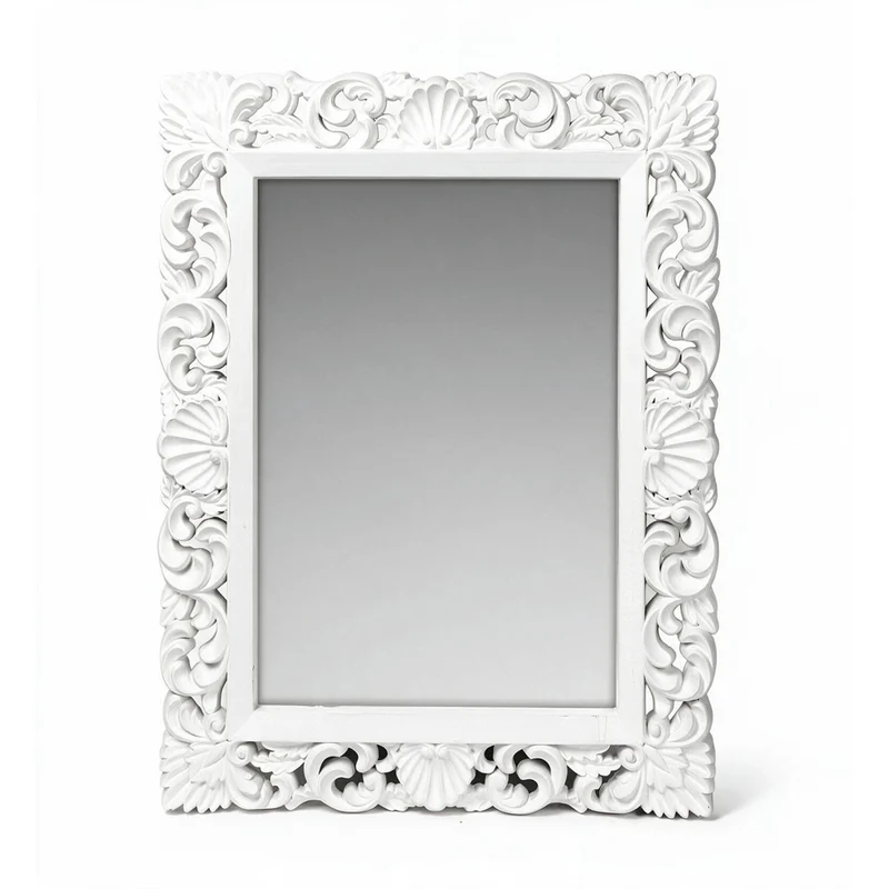 Specchio da parete stile barocco colore bianco 60x80H cm design raffinato