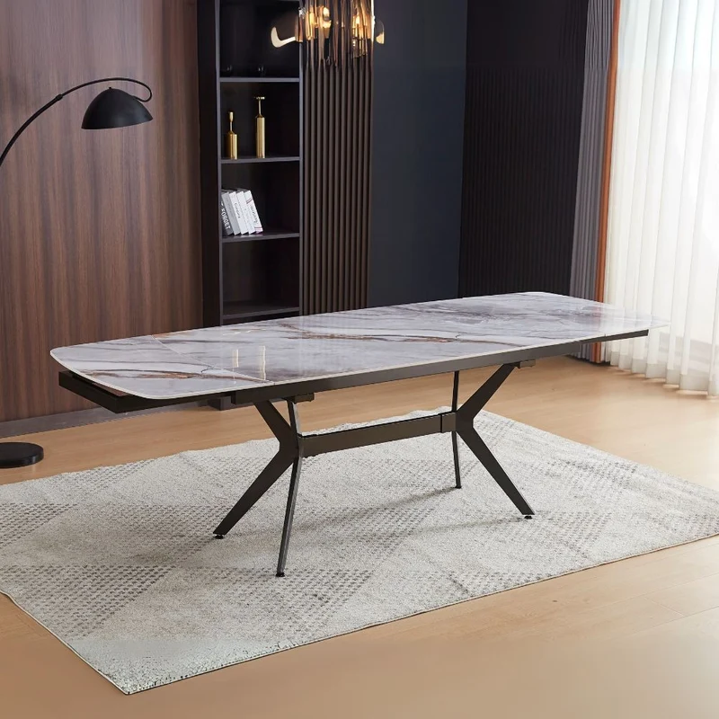 Tavolo allungabile con piano in ceramica effetto marmo grigio chiaro lucido 160x90x76H cm - Sonny