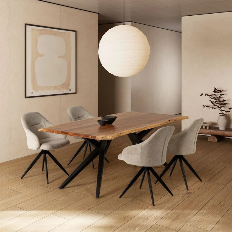 Tavolo fisso in legno di acacia con gambe in metallo colore nero 200x100x75H cm - Carty