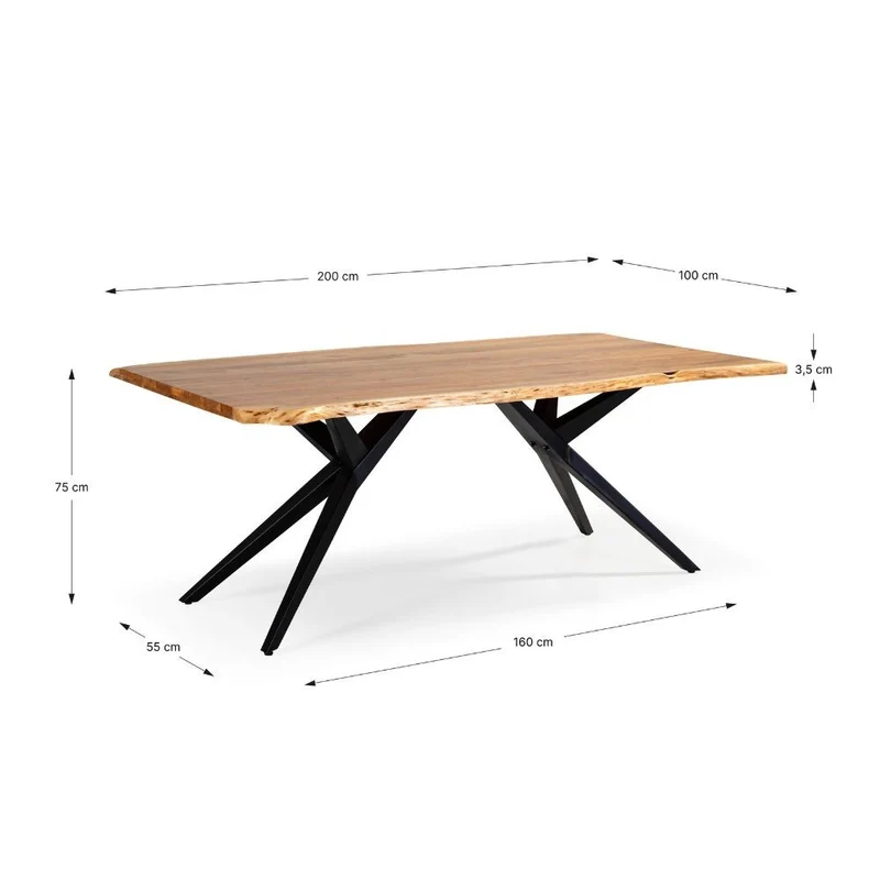 Tavolo fisso in legno di acacia con gambe in metallo colore nero 200x100x75H cm - Carty