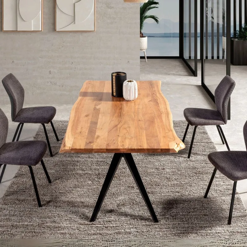 Tavolo fisso in legno di acacia con gambe in metallo colore nero 200x100x75H cm - Carty