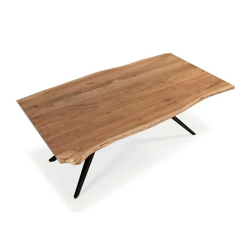 Tavolo fisso in legno di acacia con gambe in metallo colore nero 200x100x75H cm - Carty