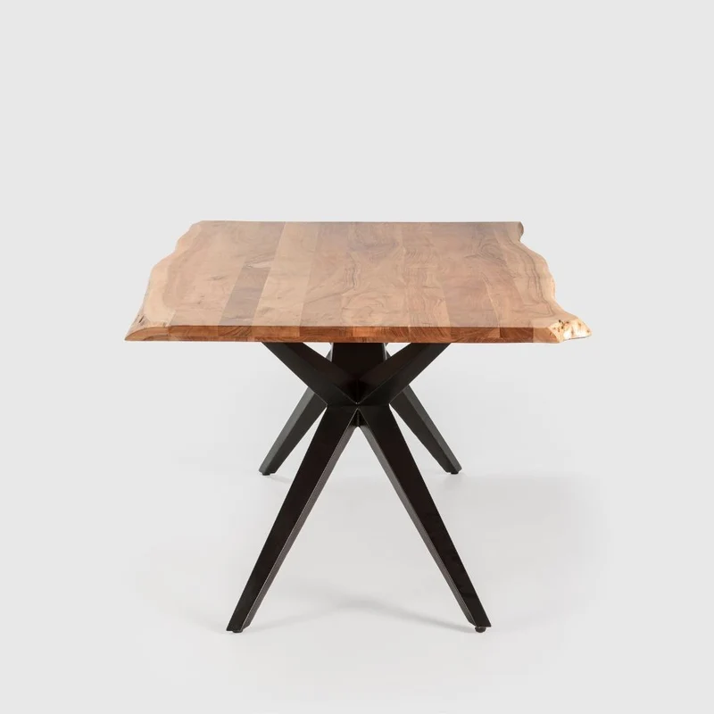 Tavolo fisso in legno di acacia con gambe in metallo colore nero 200x100x75H cm - Carty