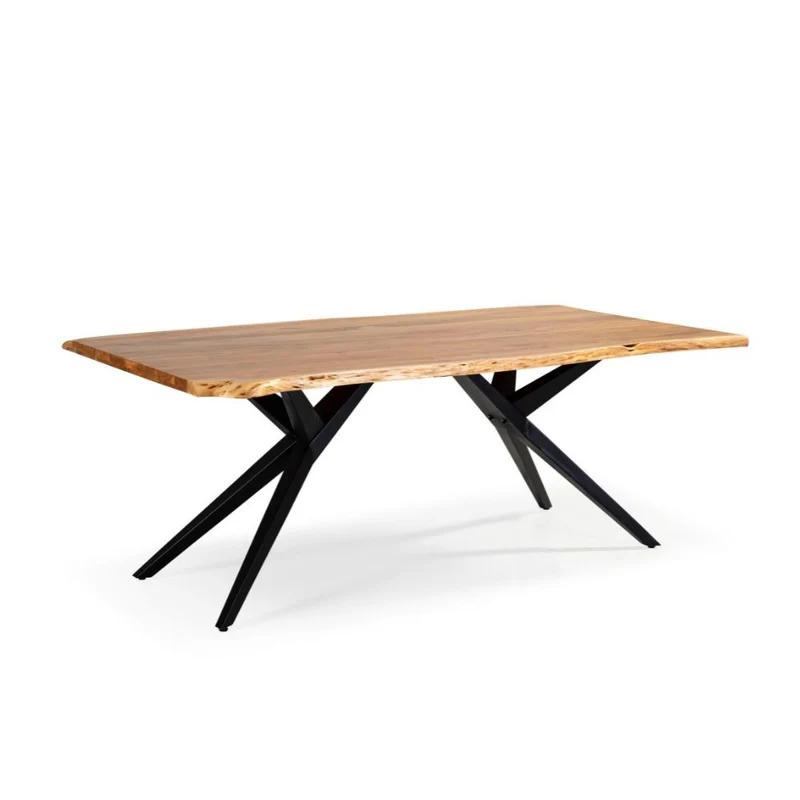 Tavolo fisso in legno di acacia con gambe in metallo colore nero 200x100x75H cm - Carty