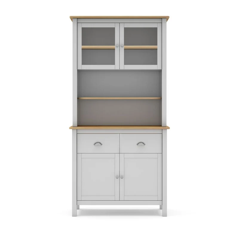 Credenza in legno massiccio con vetrina ante e cassetti colore bianco e rovere 90x40x180H cm - Herti