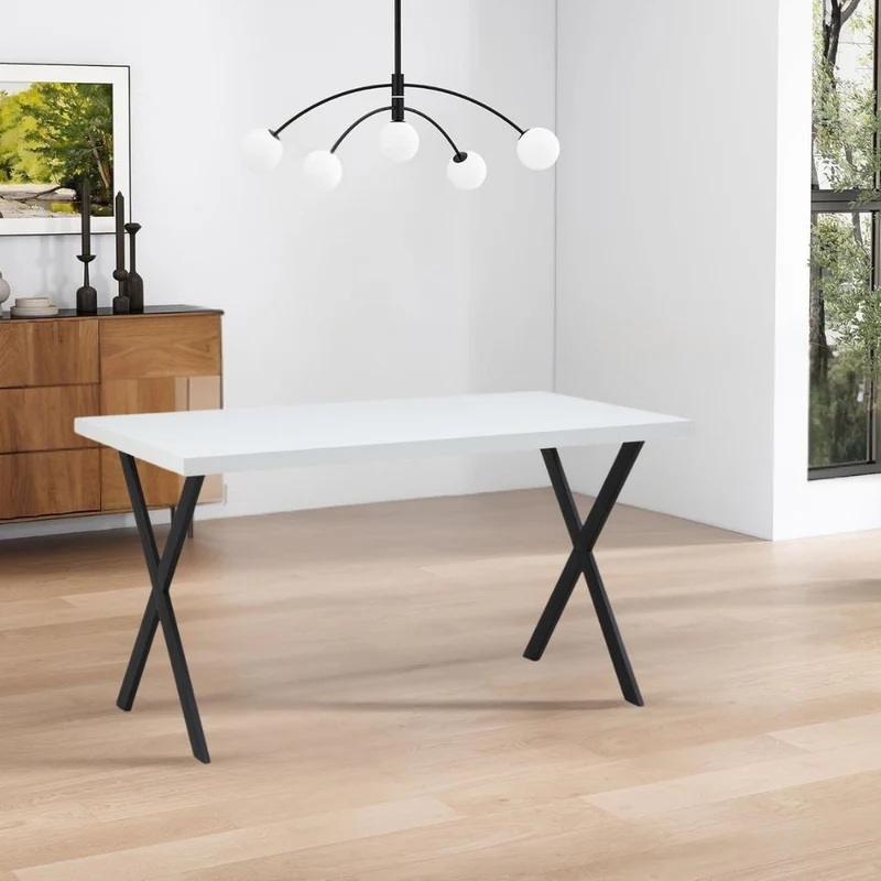 Tavolo fisso rettangolare colore bianco con gambe in metallo nere 139x80 cm - Sidiar