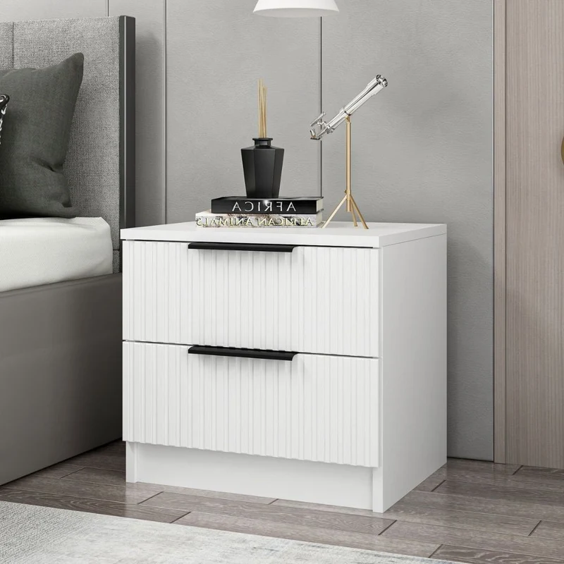 Comodino con due cassetti colore bianco effetto cannettato 50x40x47H cm - Wilmy