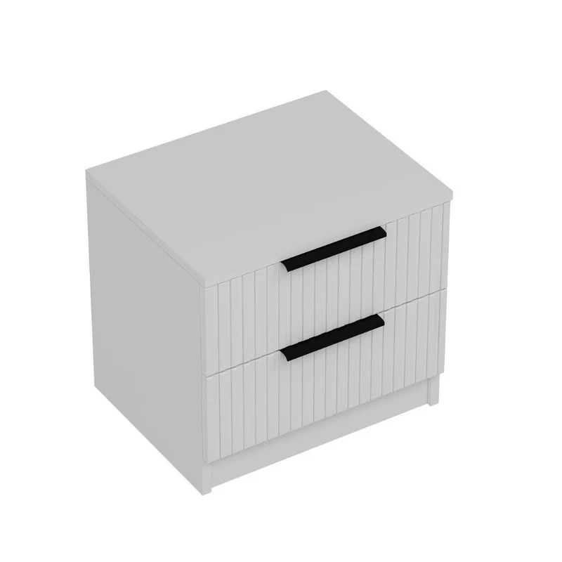 Comodino con due cassetti colore bianco effetto cannettato 50x40x47H cm - Wilmy