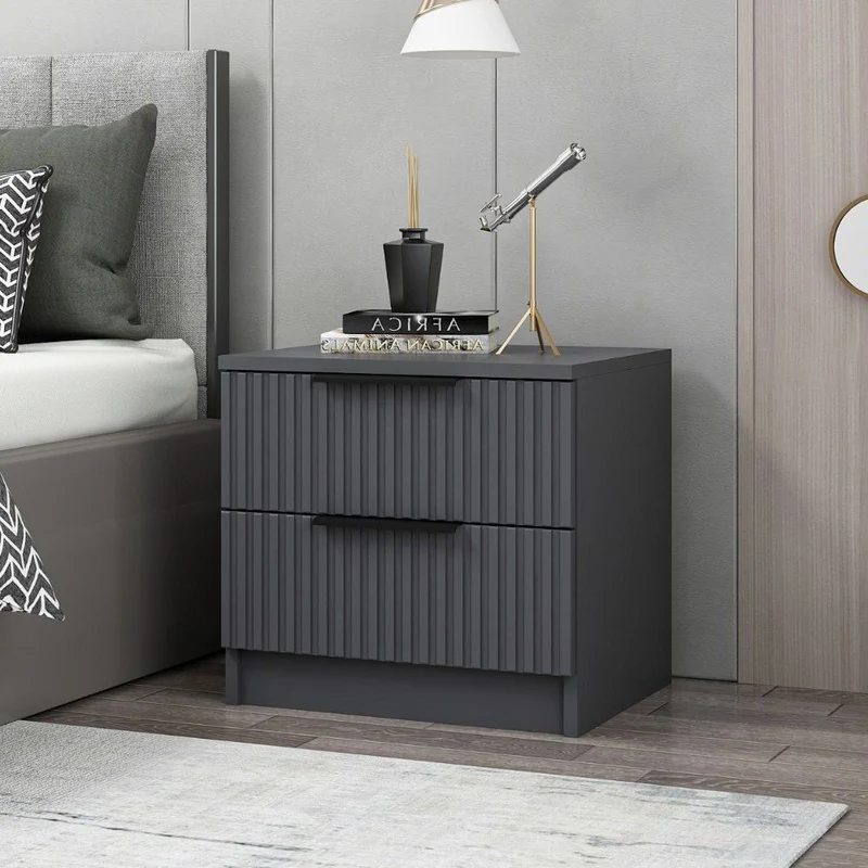 Comodino con due cassetti colore antracite effetto cannettato 50x40x47H cm - Wilmy