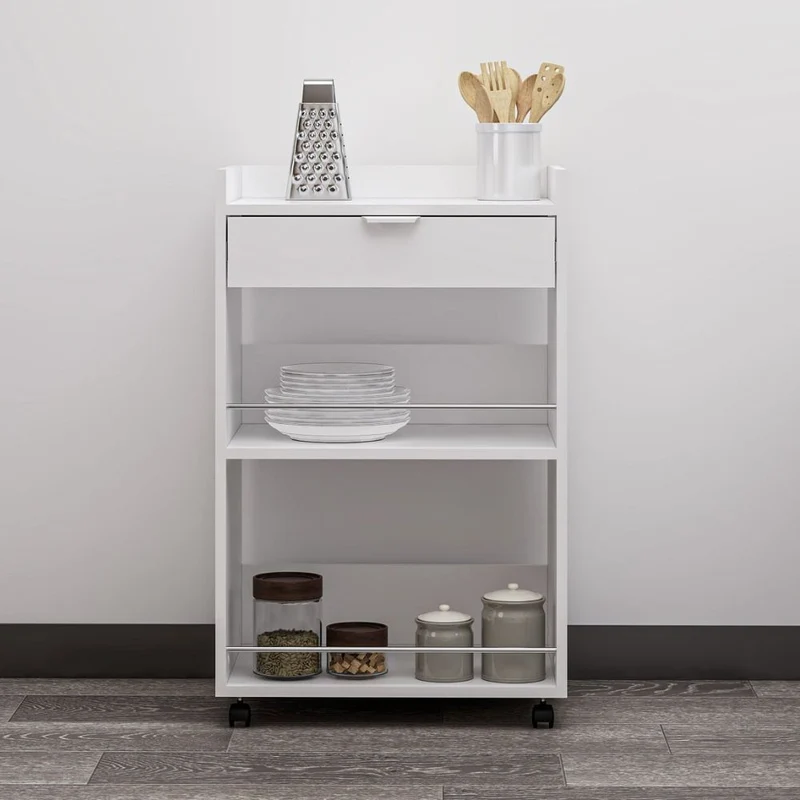 Carrello da cucina con vani a giorno e cassetto colore bianco 60x45x95H cm - Sytia