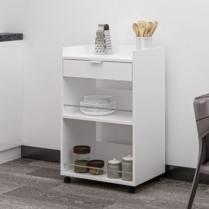 Carrello da cucina con vani a giorno e cassetto colore bianco 60x45x95H cm - Sytia
