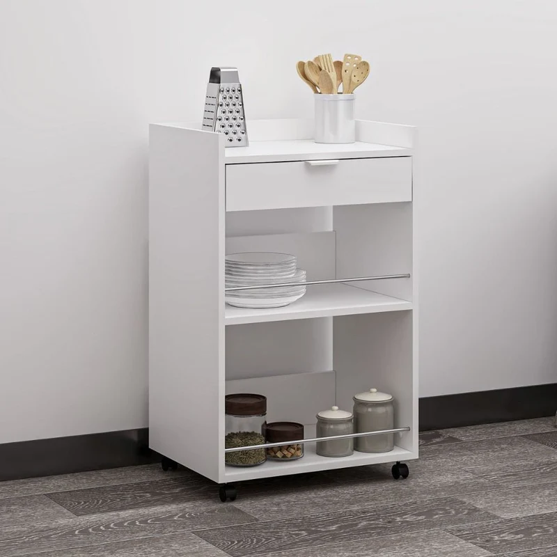 Carrello da cucina con vani a giorno e cassetto colore bianco 60x45x95H cm - Sytia
