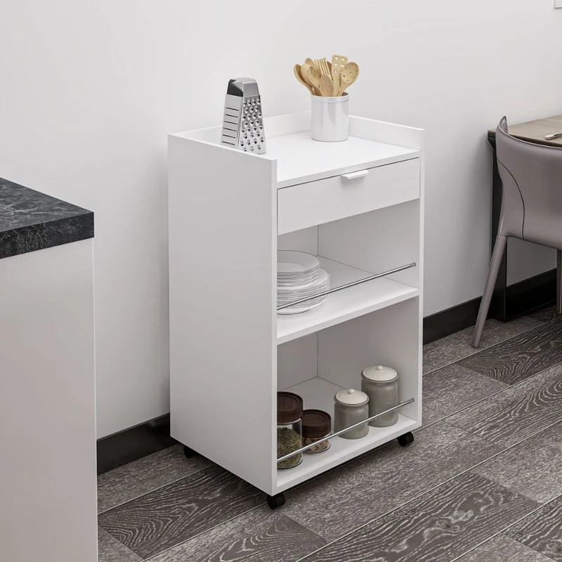 Carrello da cucina con vani a giorno e cassetto colore bianco 60x45x95H cm - Sytia