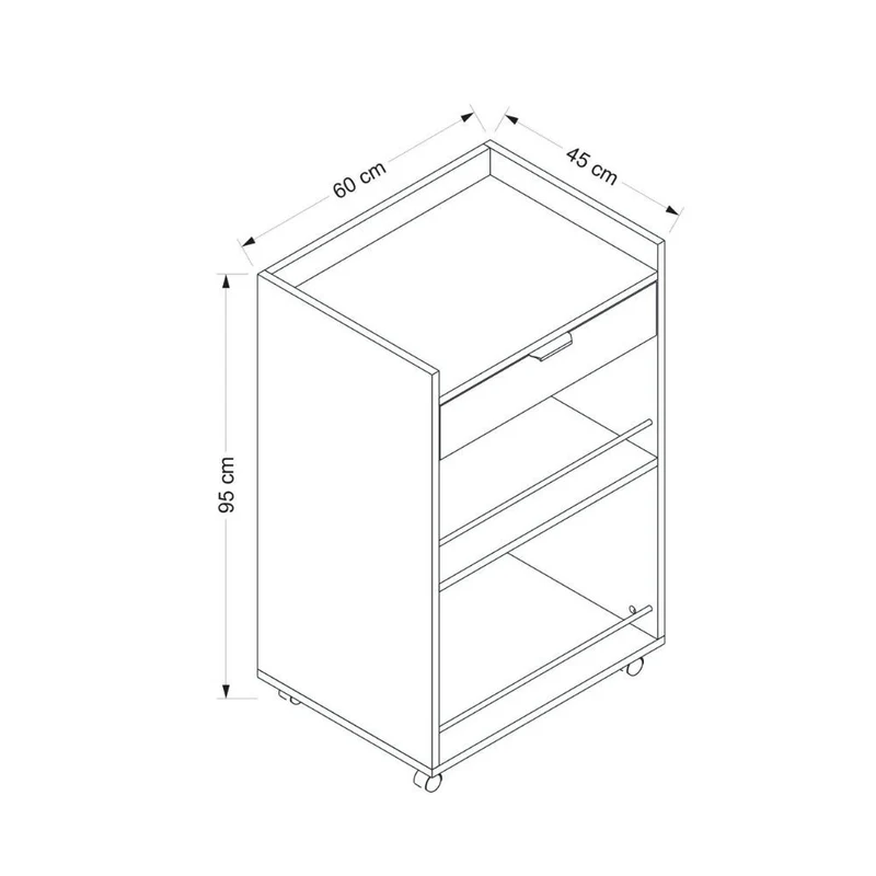 Carrello da cucina con vani a giorno e cassetto colore bianco 60x45x95H cm - Sytia