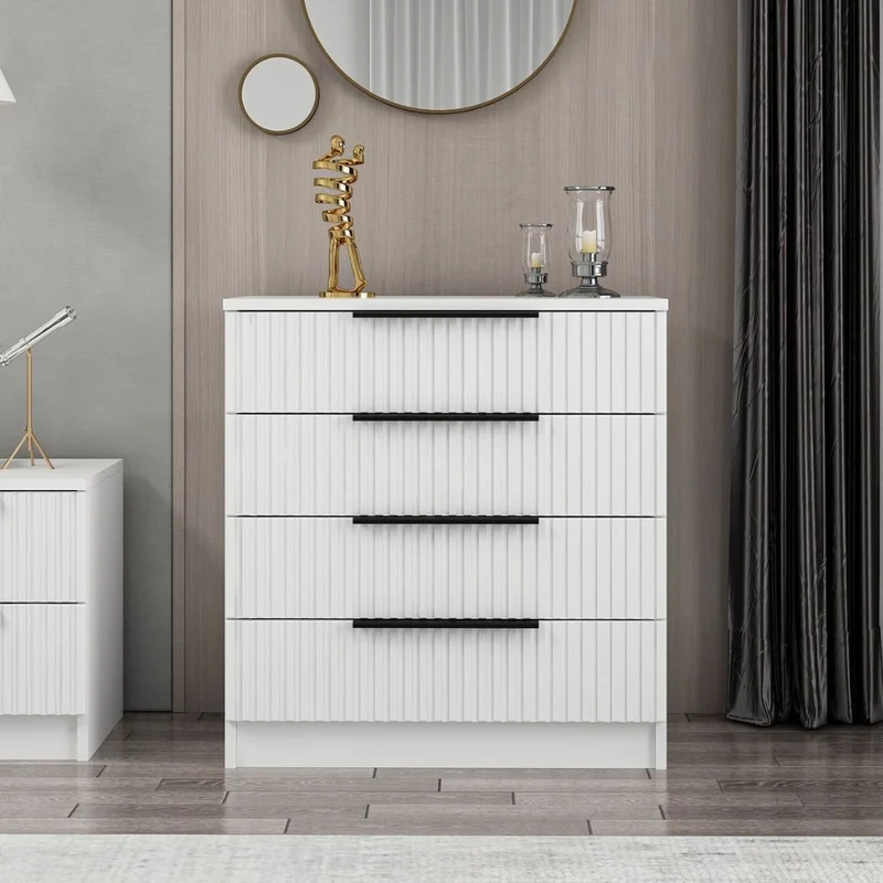 Cassettiera con 4 cassetti colore bianco effetto cannettato 72x42x77H cm - Wilmy