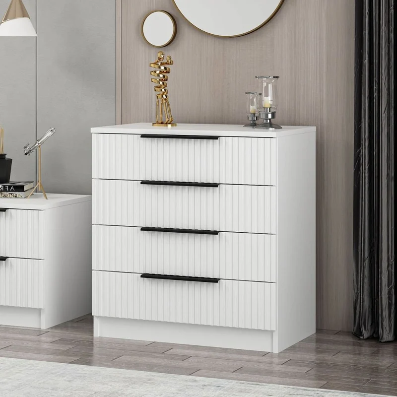 Cassettiera con 4 cassetti colore bianco effetto cannettato 72x42x77H cm - Wilmy