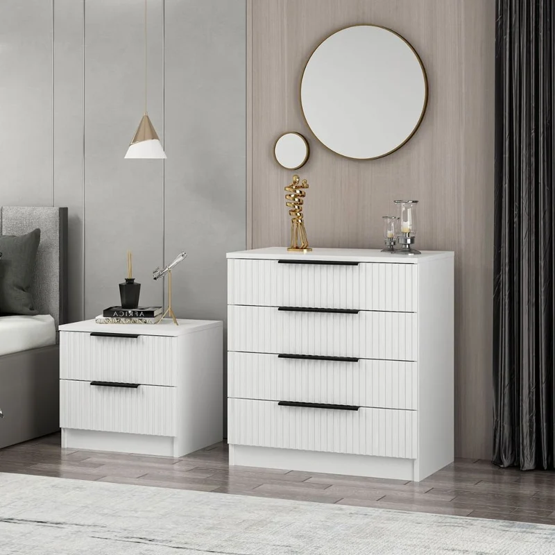 Cassettiera con 4 cassetti colore bianco effetto cannettato 72x42x77H cm - Wilmy