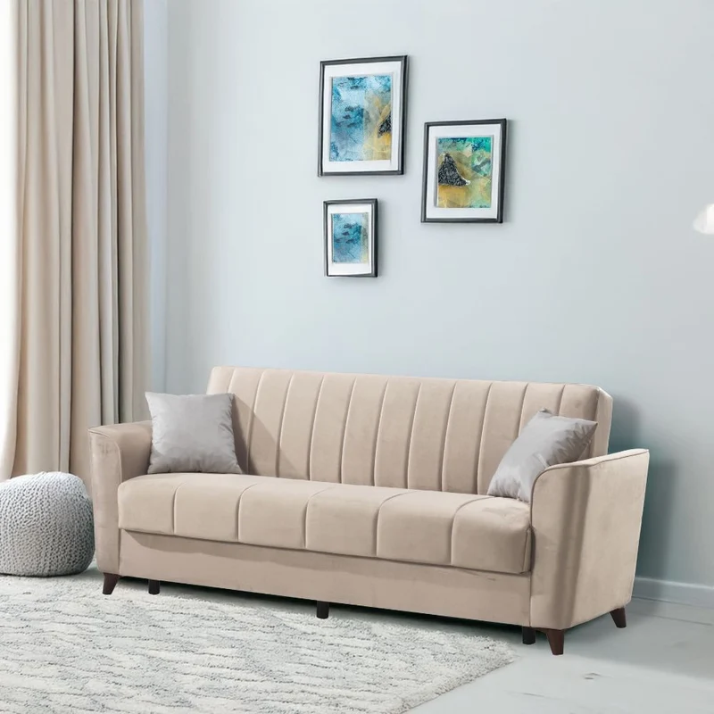 Divano a 3 posti con contenitore e funzione letto colore crema 223 cm - Mokel
