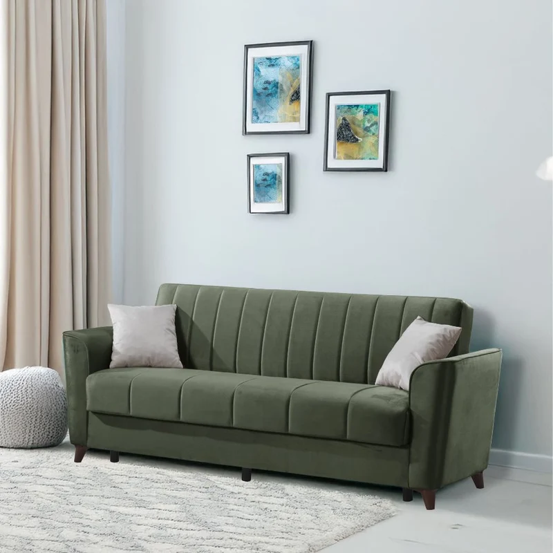 Divano a 3 posti con contenitore e funzione letto colore verde 223 cm - Mokel