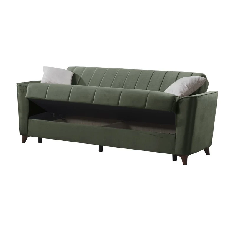 Divano a 3 posti con contenitore e funzione letto colore verde 223 cm - Mokel