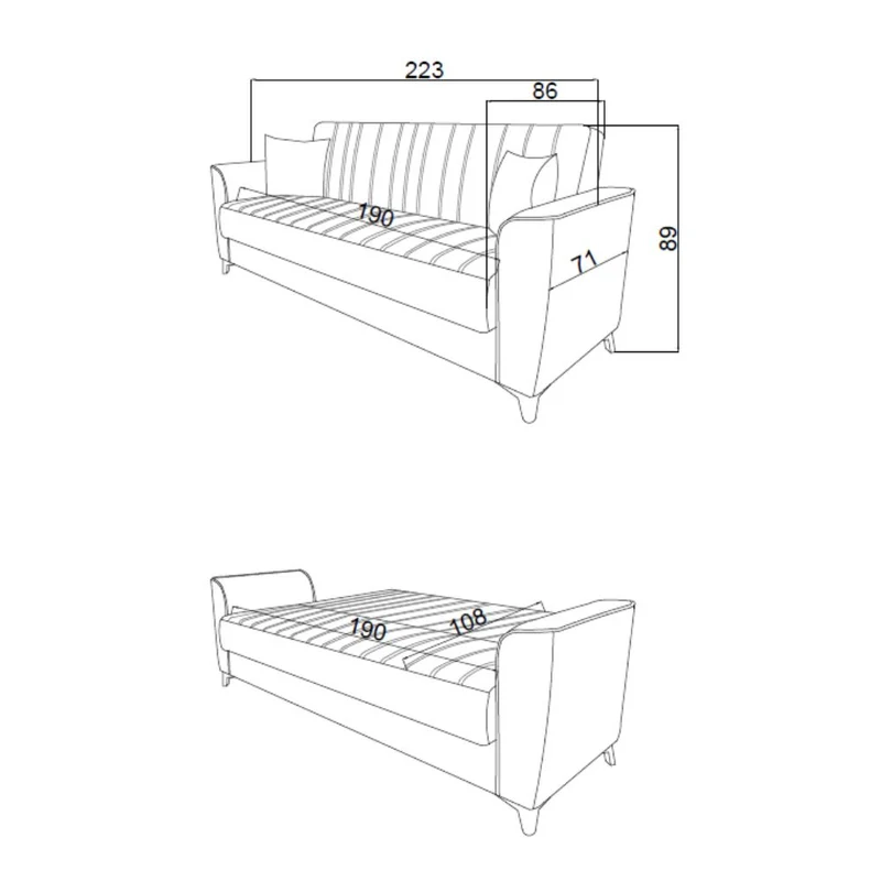 Divano a 3 posti con contenitore e funzione letto colore grigio 223 cm - Mokel