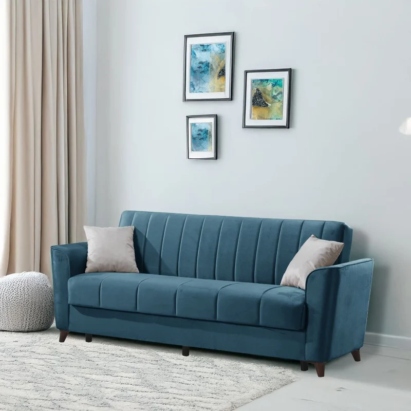 Divano a 3 posti con contenitore e funzione letto colore blu 223 cm - Mokel