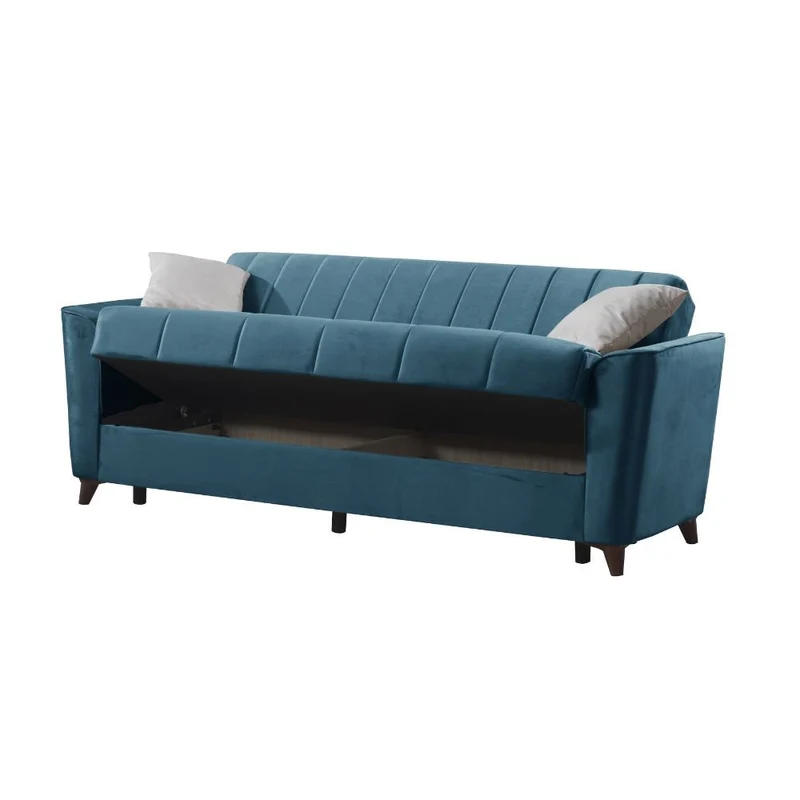 Divano a 3 posti con contenitore e funzione letto colore blu 223 cm - Mokel