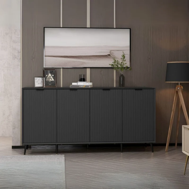 Madia con 4 ante colore antracite effetto cannettato 180x45x90H cm - Wilmy